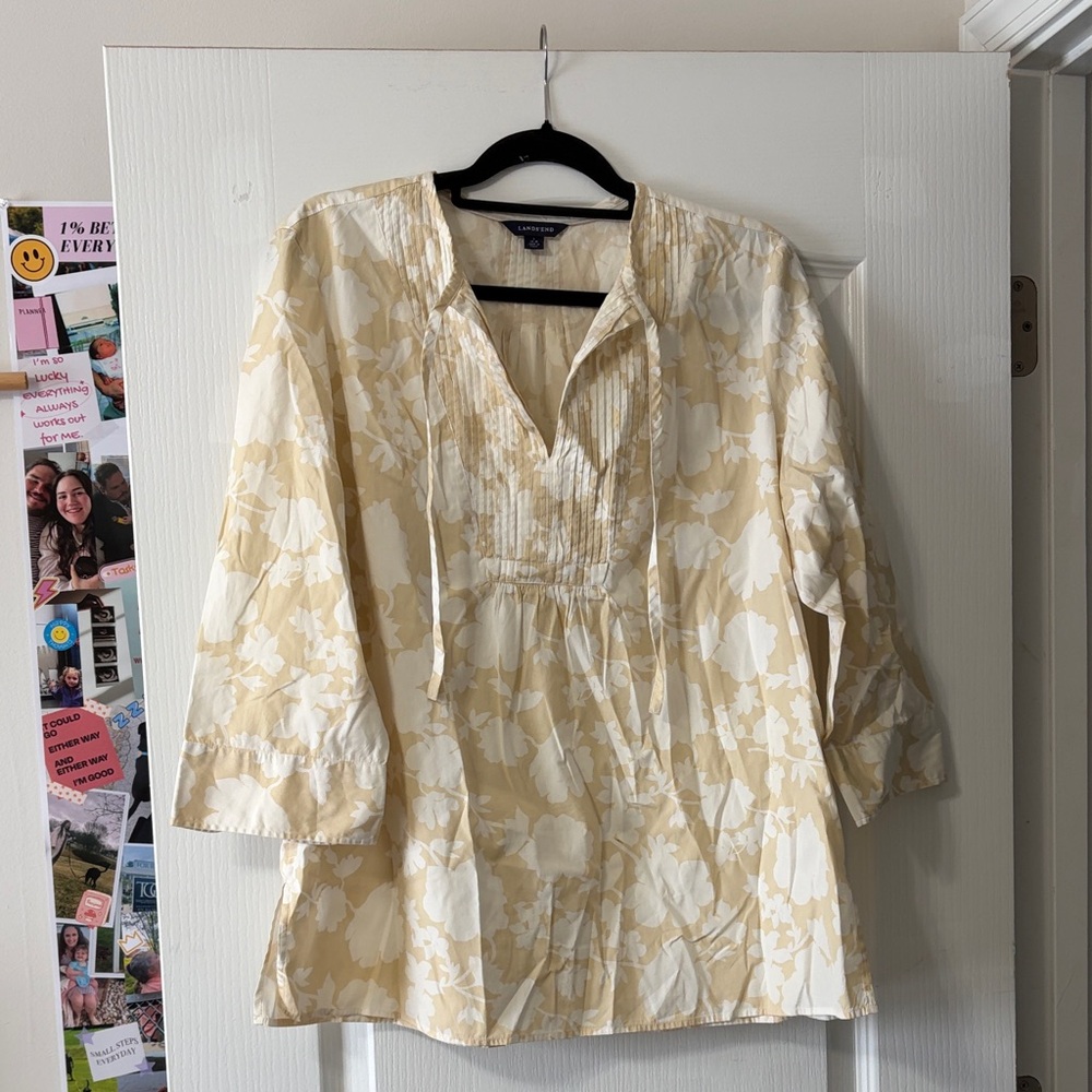 Lands' End Beige Floral Blouse